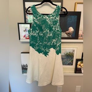 Anthropologie Moulinette Soeurs Green Crochet and White Dress Size 10
